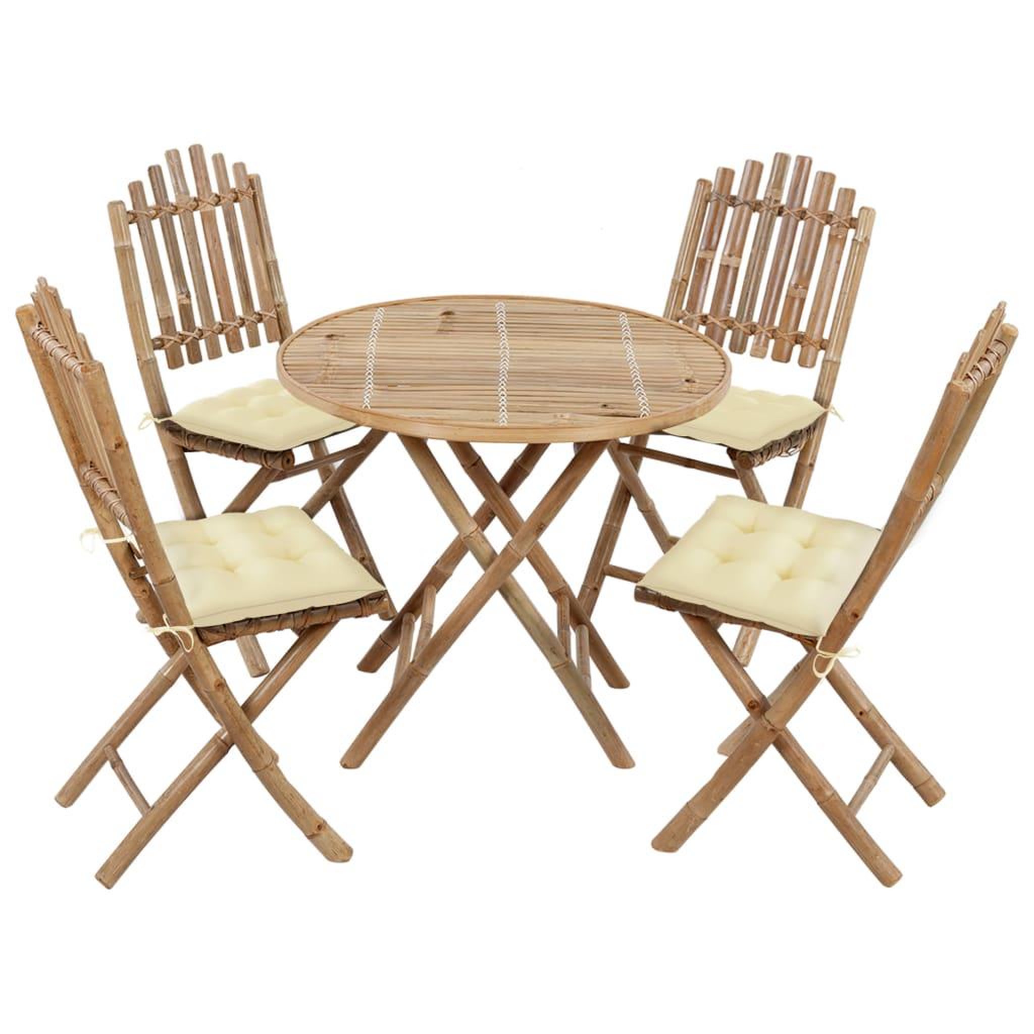 VIDAXL Ensemble a manger d'exterieur pliable 5pcs avec coussins bambou