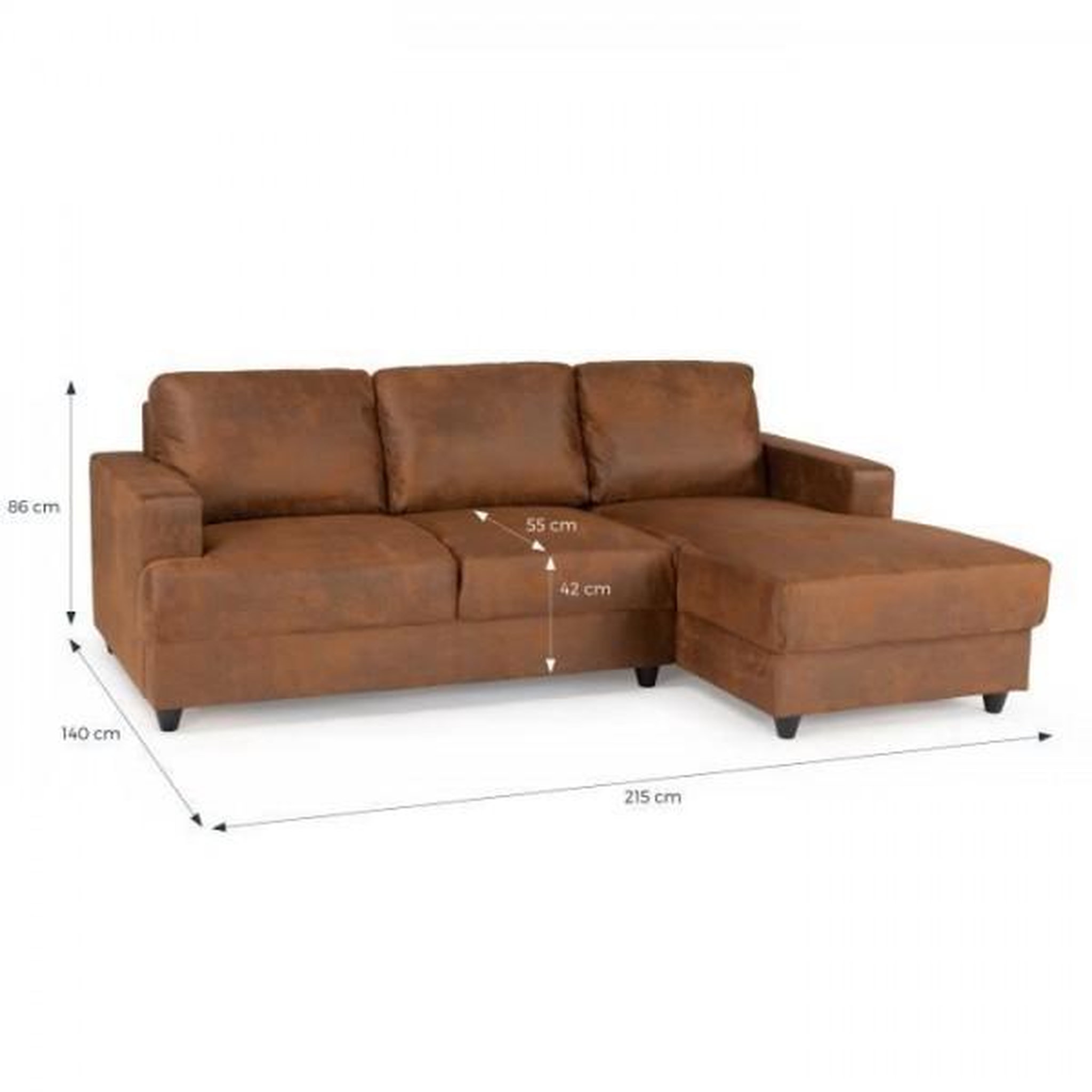 Voir la diapositive 4 : MARKET24 Canapé d'angle droit 4 places - Tissu marron vintage - Contemporain - L 215 x P 140 x H 86 cm - PAUL