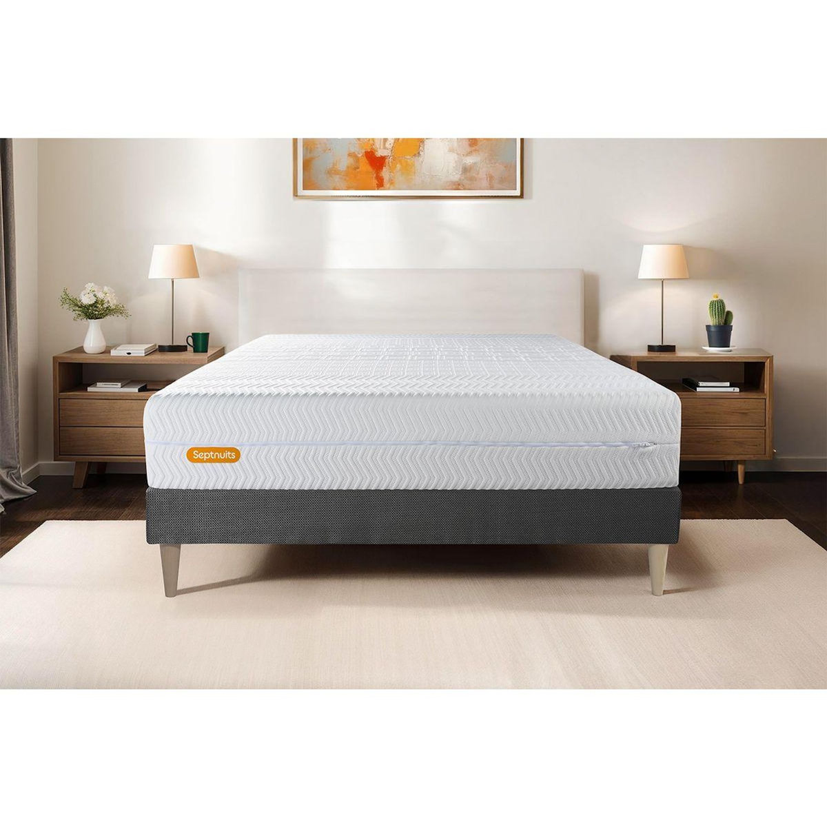 SEPTNUITS Matelas + sommier kit gris Memo Bio Mousse à mémoire de forme Maxi épaisseur Déhoussable