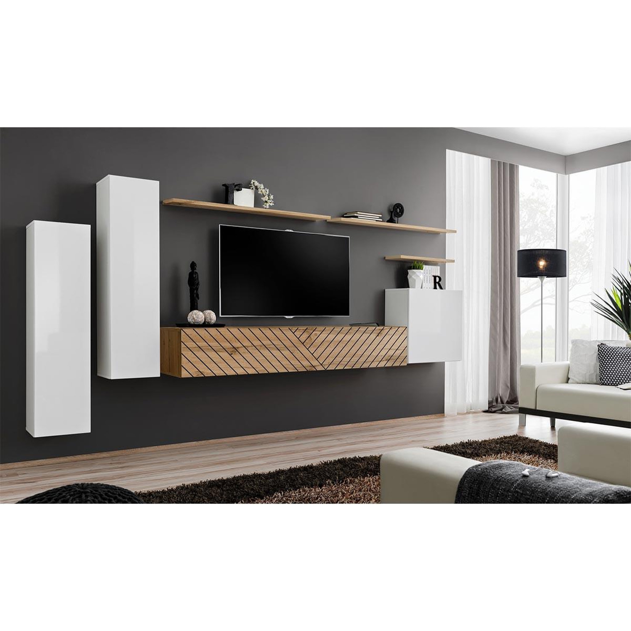 Voir la diapositive 2 : Paris Prix Ensemble meuble tv  switch lamel i  330cm naturel & blanc