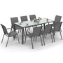 Voir la diapositive 1 : ID MARKET Salon de jardin MADRID table 190 CM et 8 chaises empilables gris anthracite plateau transparent