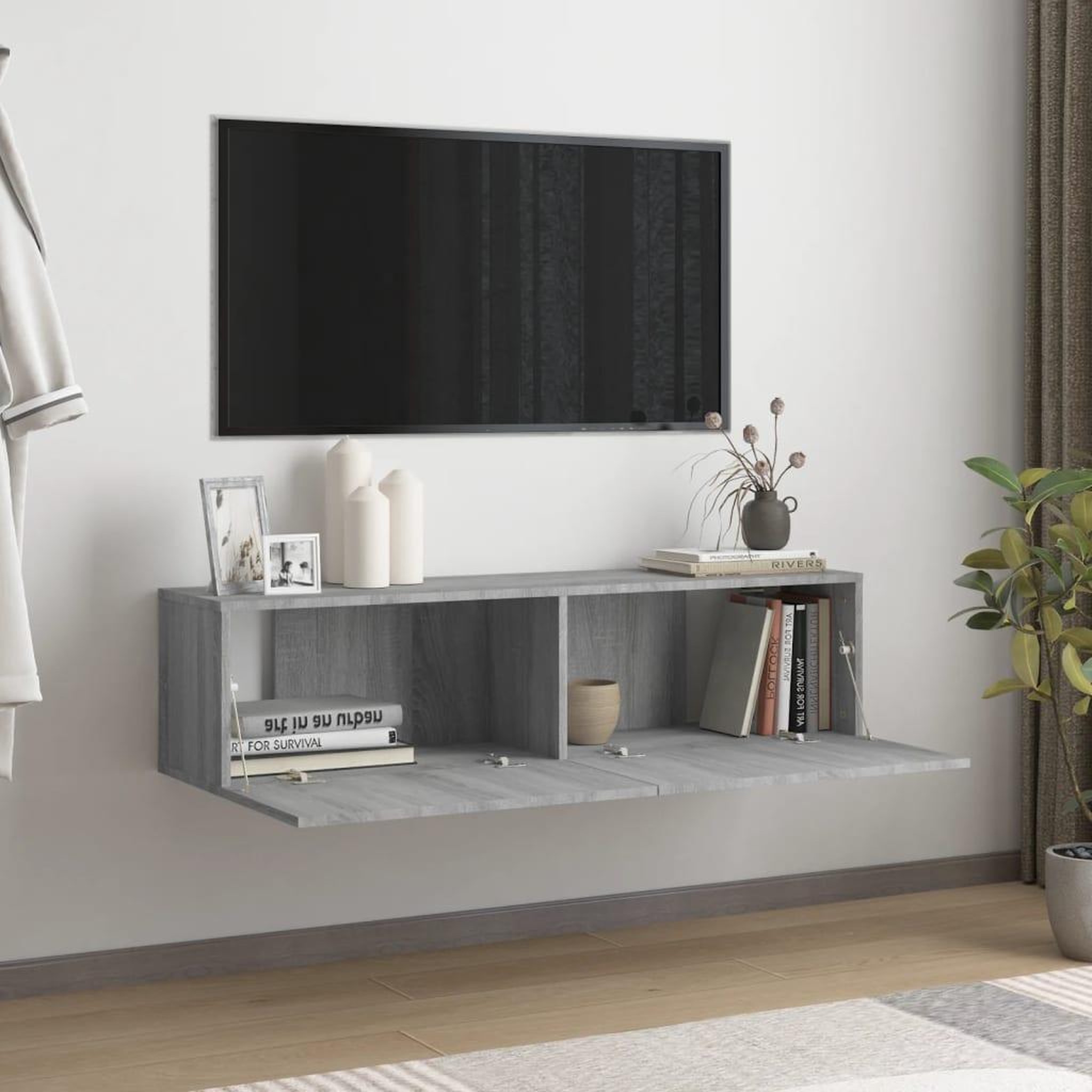 Voir la diapositive 3 : VIDAXL Armoire murale TV Sonoma gris 120x30x30 cm Bois d'ingenierie