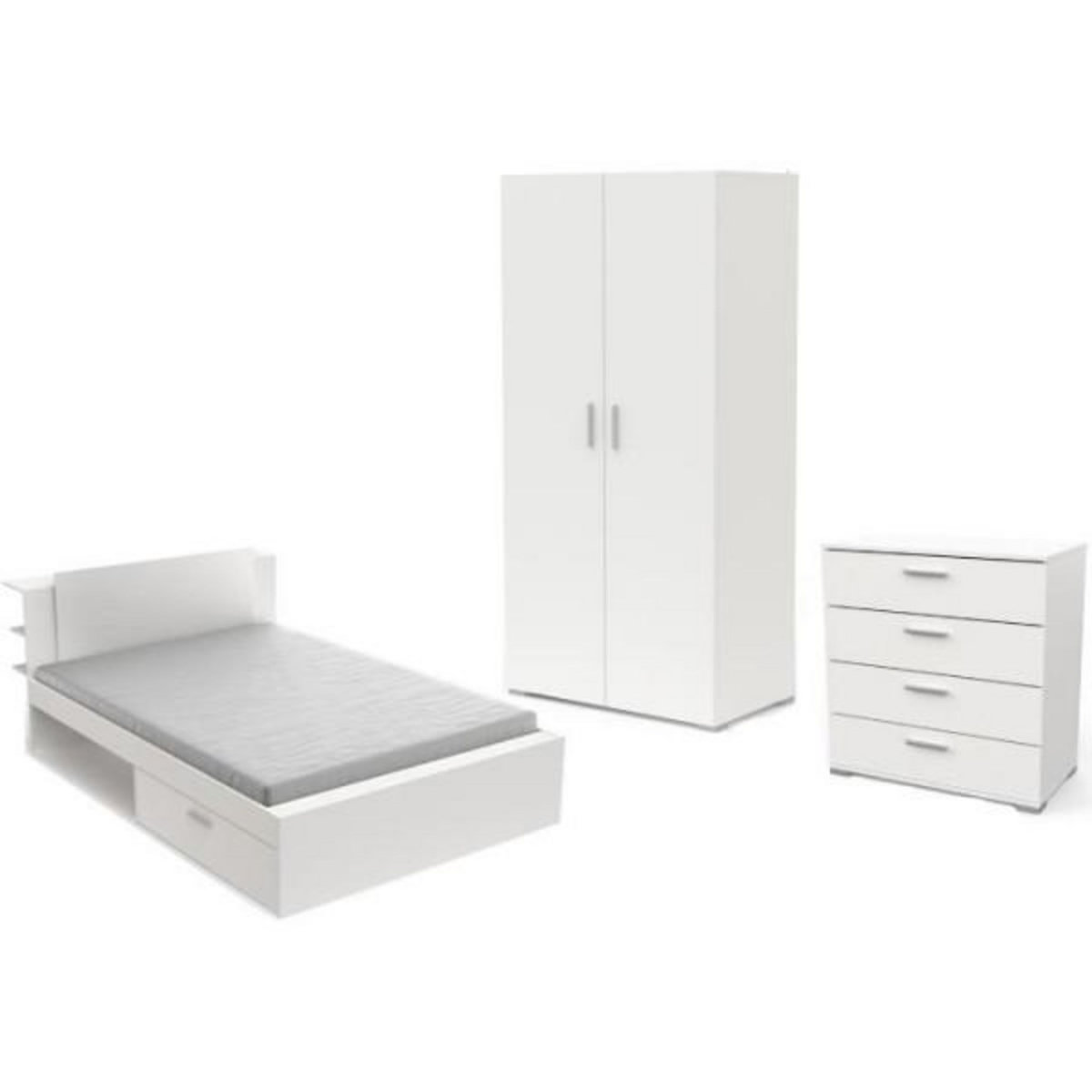 Demeyere Chambre complete adulte LIFE - Lit + Commode + Armoire - Décor blanc - DEMEYERE - Fabriqué en France