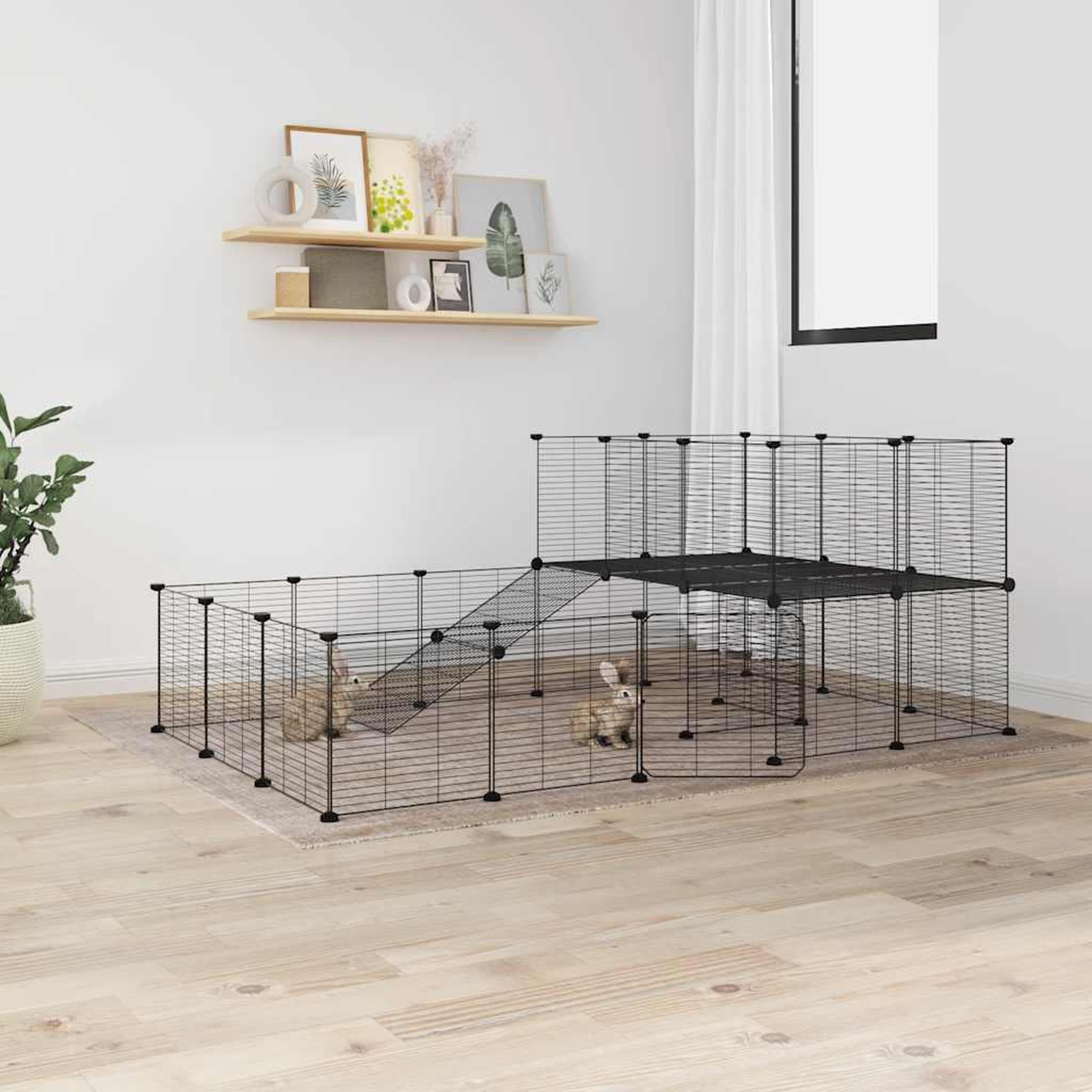 VIDAXL Cage animaux de compagnie a 36 panneaux et porte Noir 35x35 cm