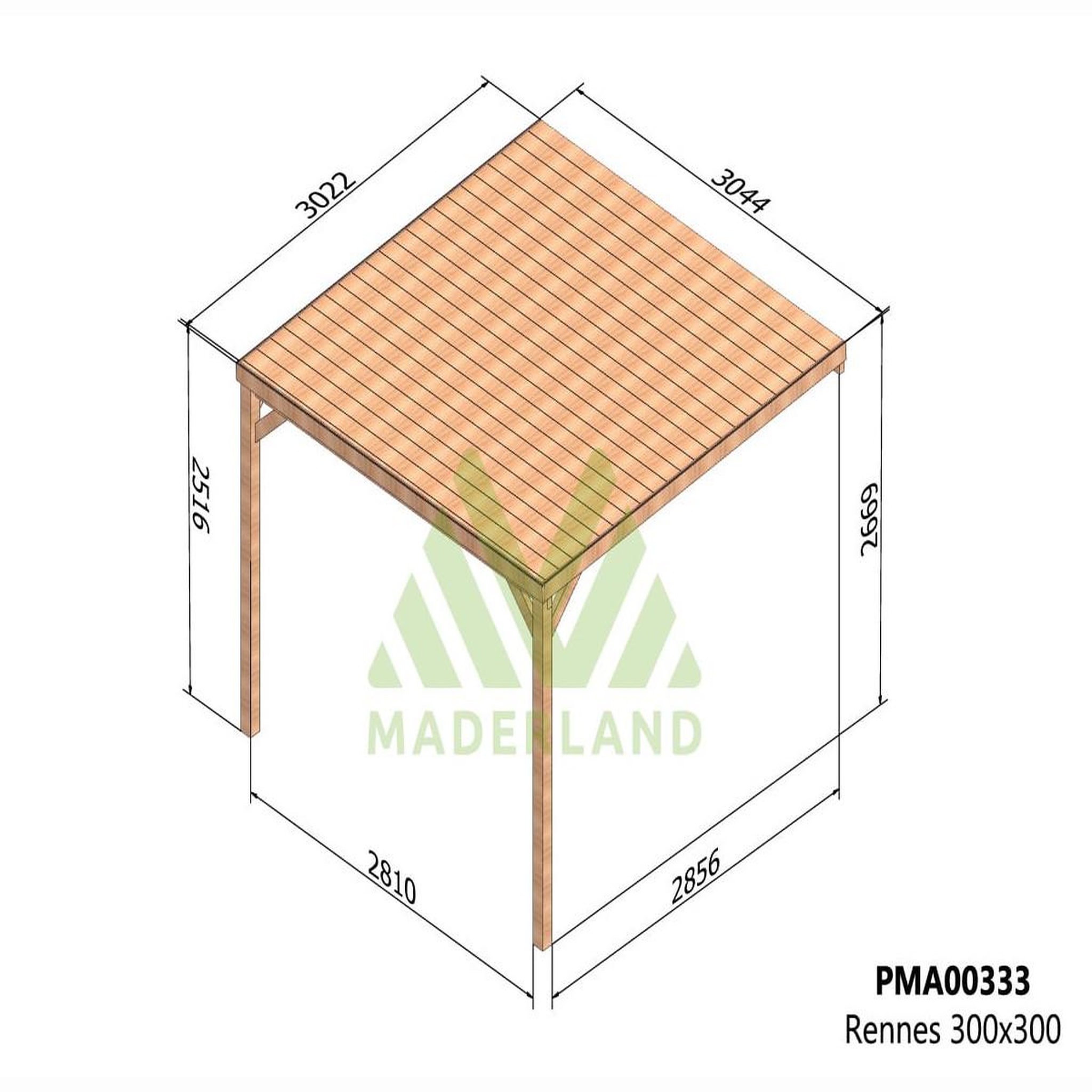 Voir la diapositive 2 : JARDIDECO Pergola adossée en bois rennes 300 x 300 cm - maderland