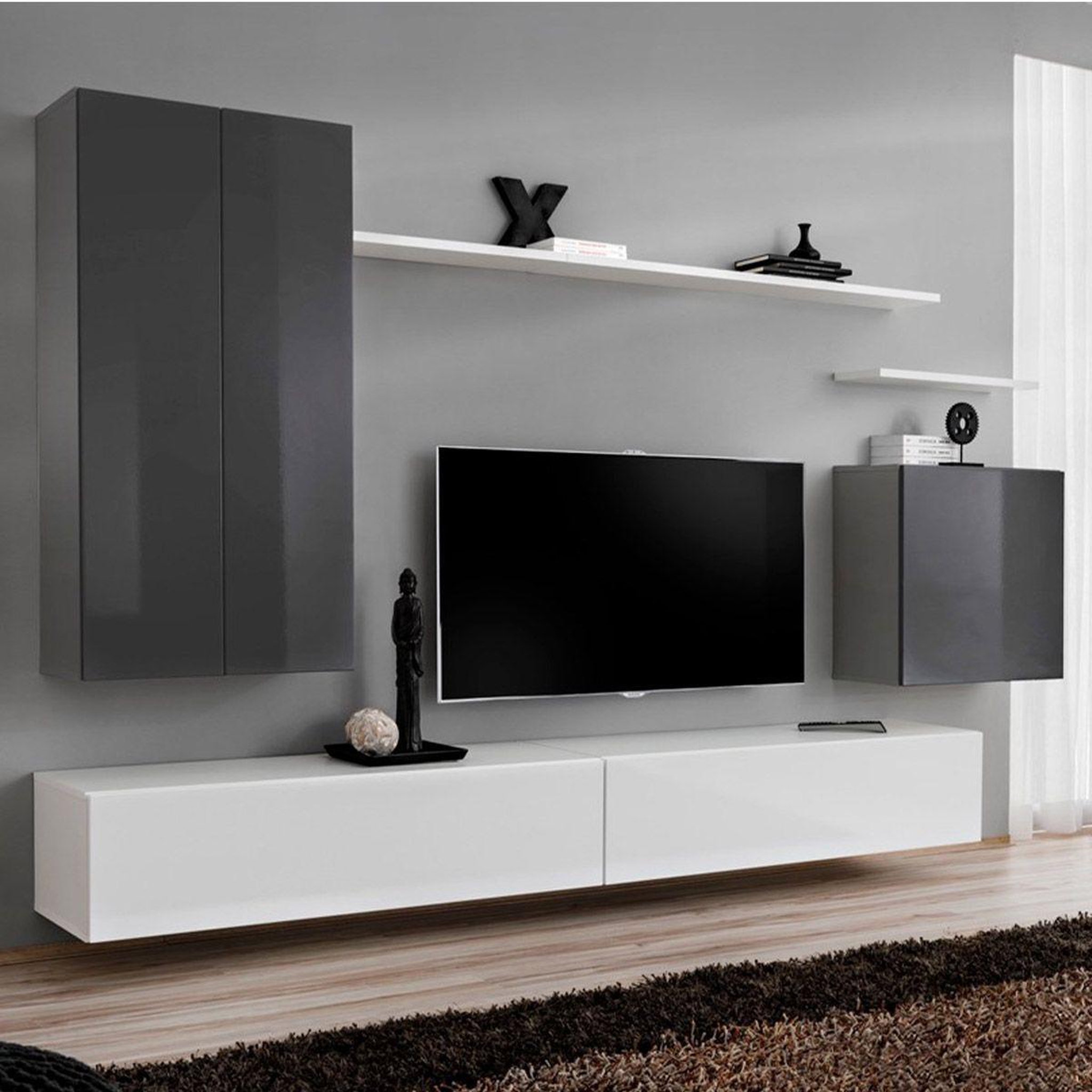 Voir la diapositive 1 : Paris Prix Meuble tv mural design  switch ii  270cm gris & blanc