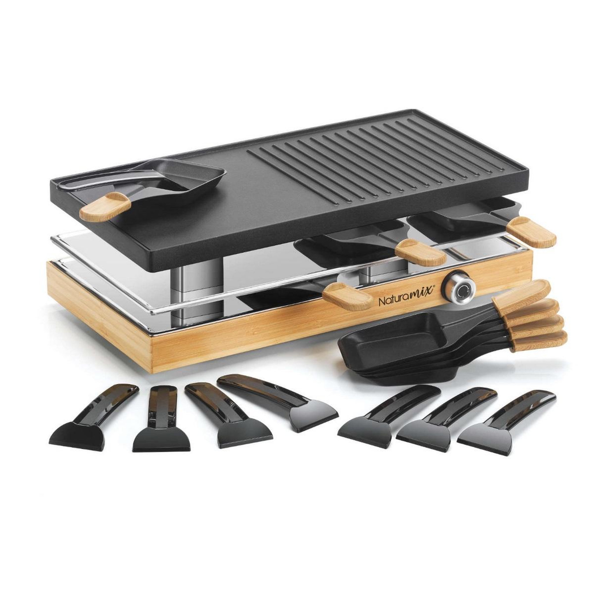 NATURAMIX Appareil à raclette 8 personnes 1200w gril - RAC.WOOD-8
