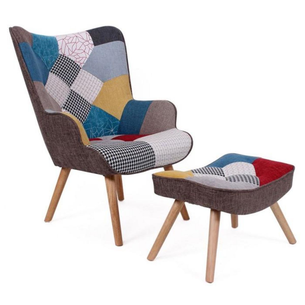 Paris Prix Fauteuil Scandinave & Pouf Patchwork  Orle  98cm Multicolore