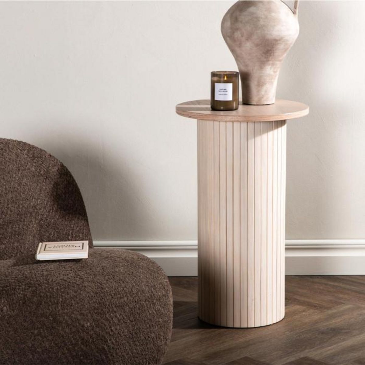 Paris Prix Table d'Appoint Design Nervuré  Bianca  65cm Naturel