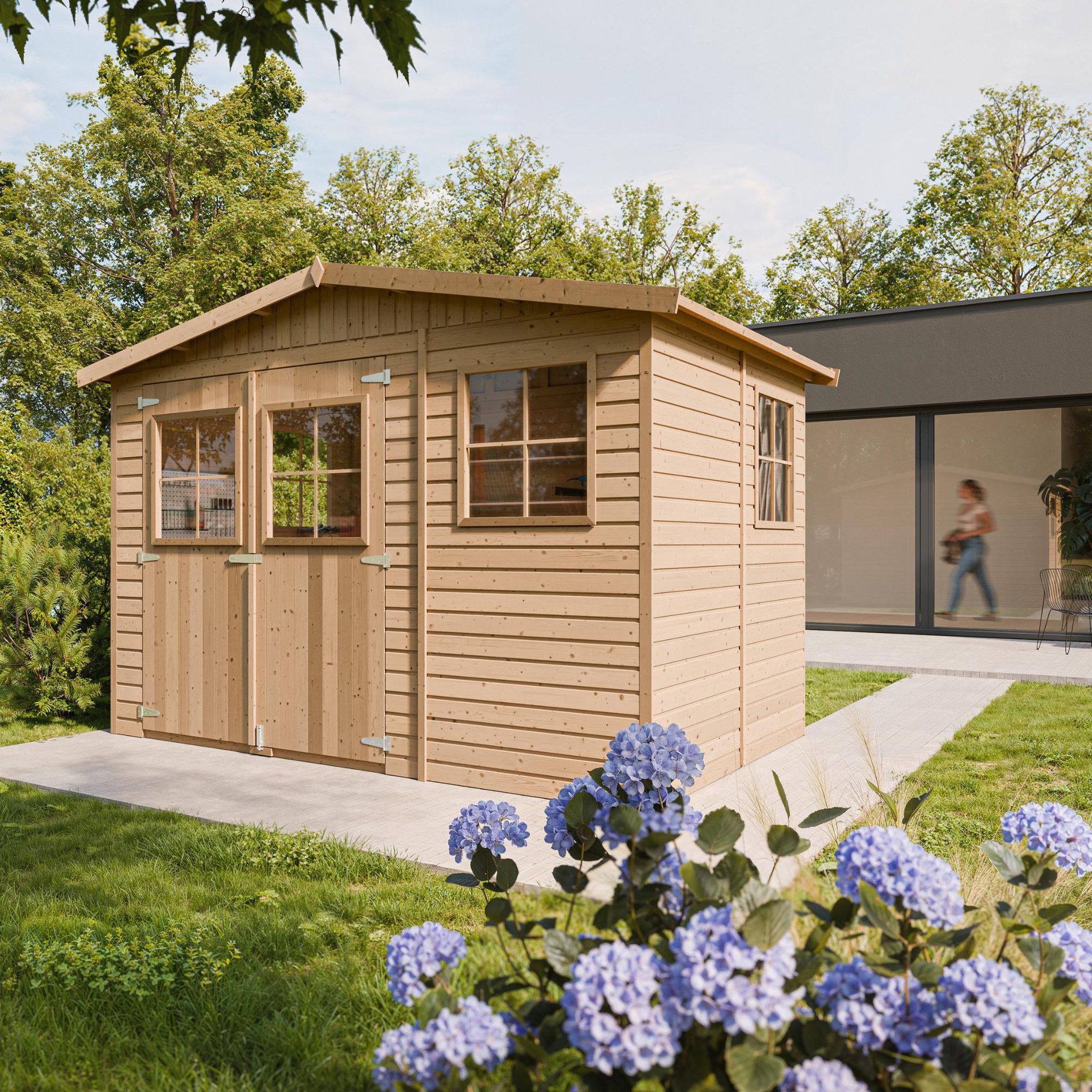 Voir la diapositive 4 : TIMBELA Abri de jardin en bois avec les planchers imprégné - 6m2 M334+M334G