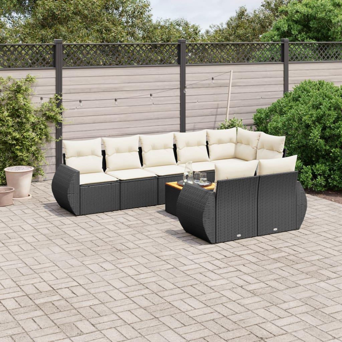 VIDAXL Salon de jardin 9 pcs avec coussins noir resine tressee