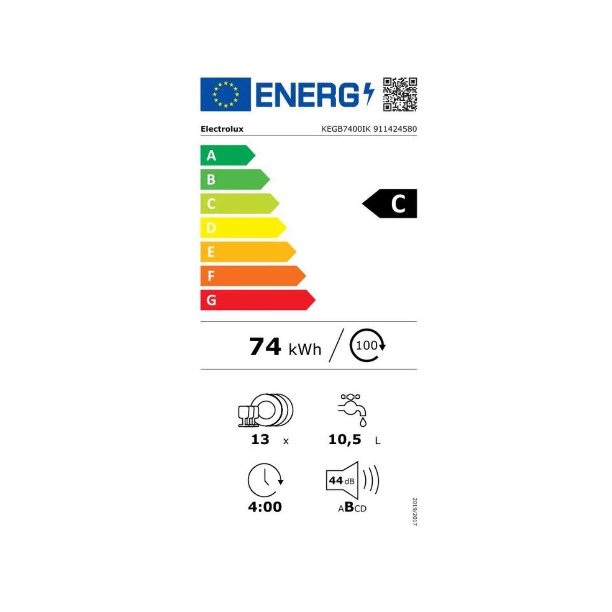 Voir la diapositive 2 : ELECTROLUX Lave-vaisselle 60cm 13 couverts 44db intégrable avec bandeau - kegb7400ik