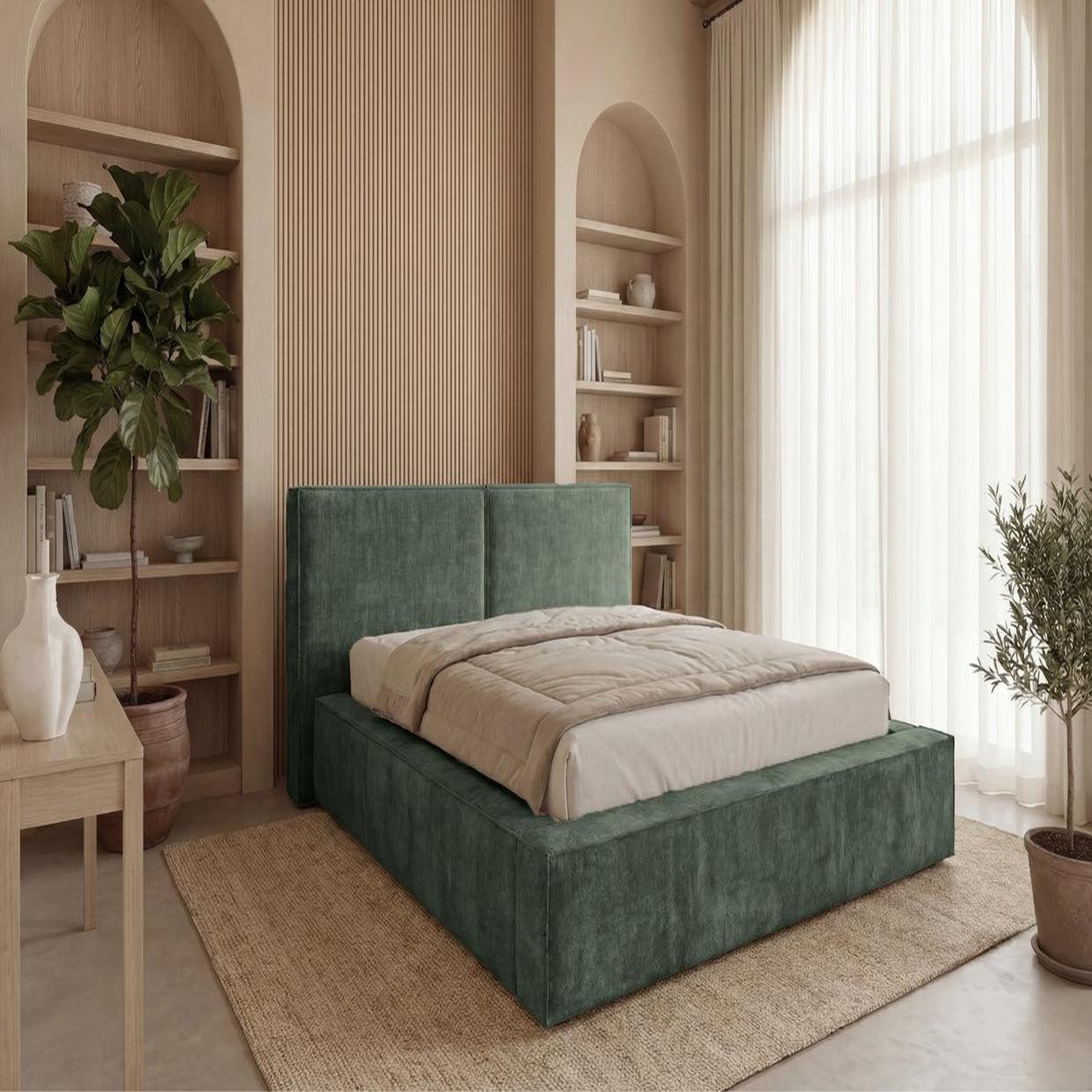 Voir la diapositive 2 : CASANOVA PARIS Celia - lit coffre tissu velours vert