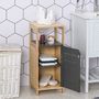 Voir la diapositive 4 : HOMCOM Meuble colonne rangement salle de bain style cosy dim. 32L x 30l x 80H cm porte étagères niche bambou gris