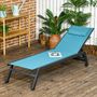 Voir la diapositive 2 : OUTSUNNY Bain de soleil transat inclinable 5 positions - tétière, 2 roulettes - alu. textilène bleu