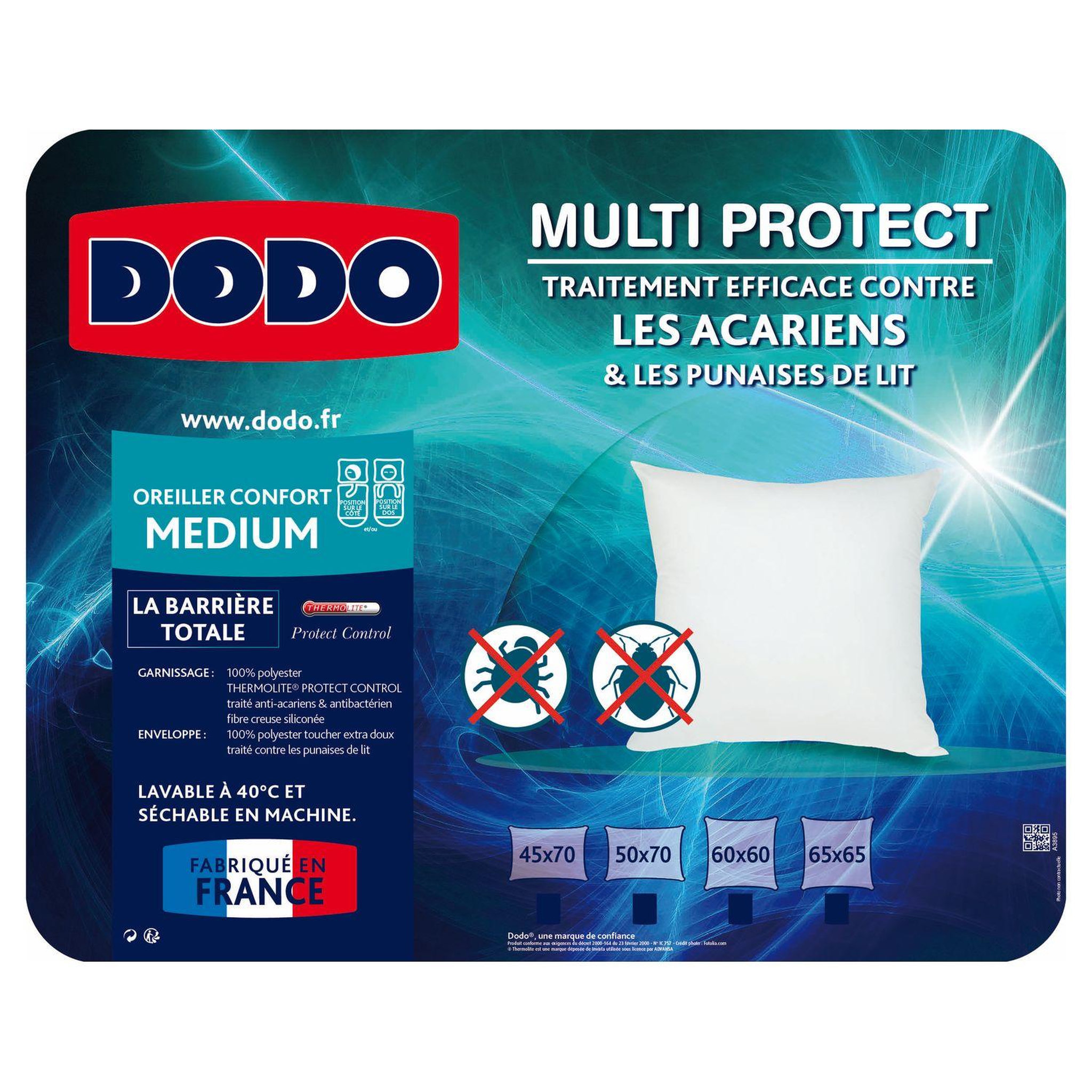 Voir la diapositive 2 : DODO Oreiller Médium anti-acariens DODO MULTI PROTECT