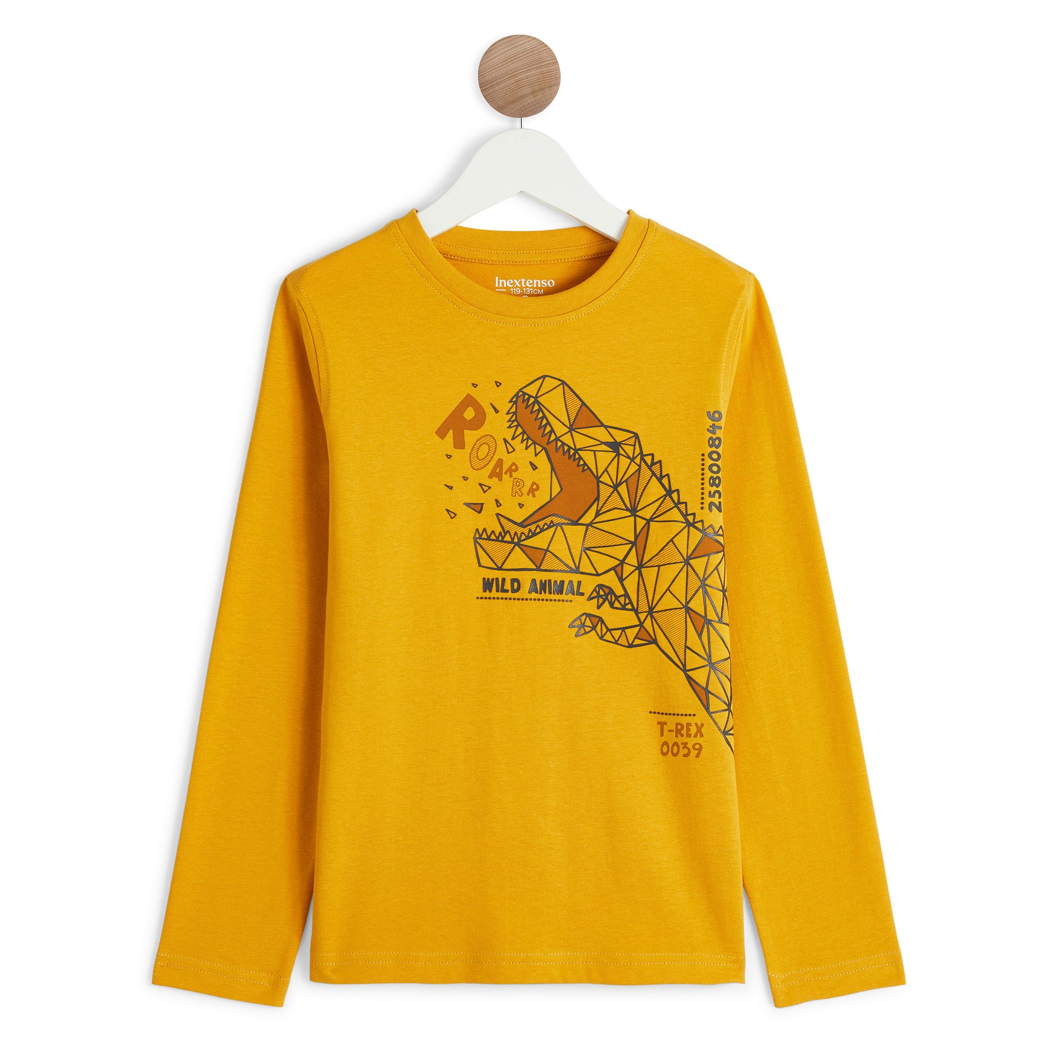 T-shirt Manches Longues Dinosaure Vélociraptor – Coton Bio, Coupe Normale, Pour Enfant
