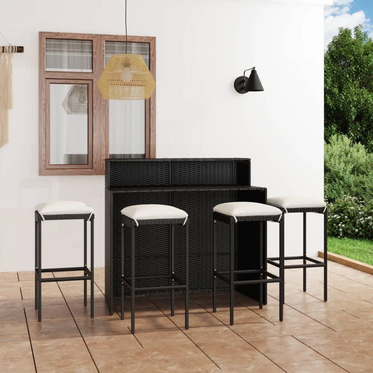 VIDAXL Ensemble de bar de jardin avec coussins 5 pcs Noir