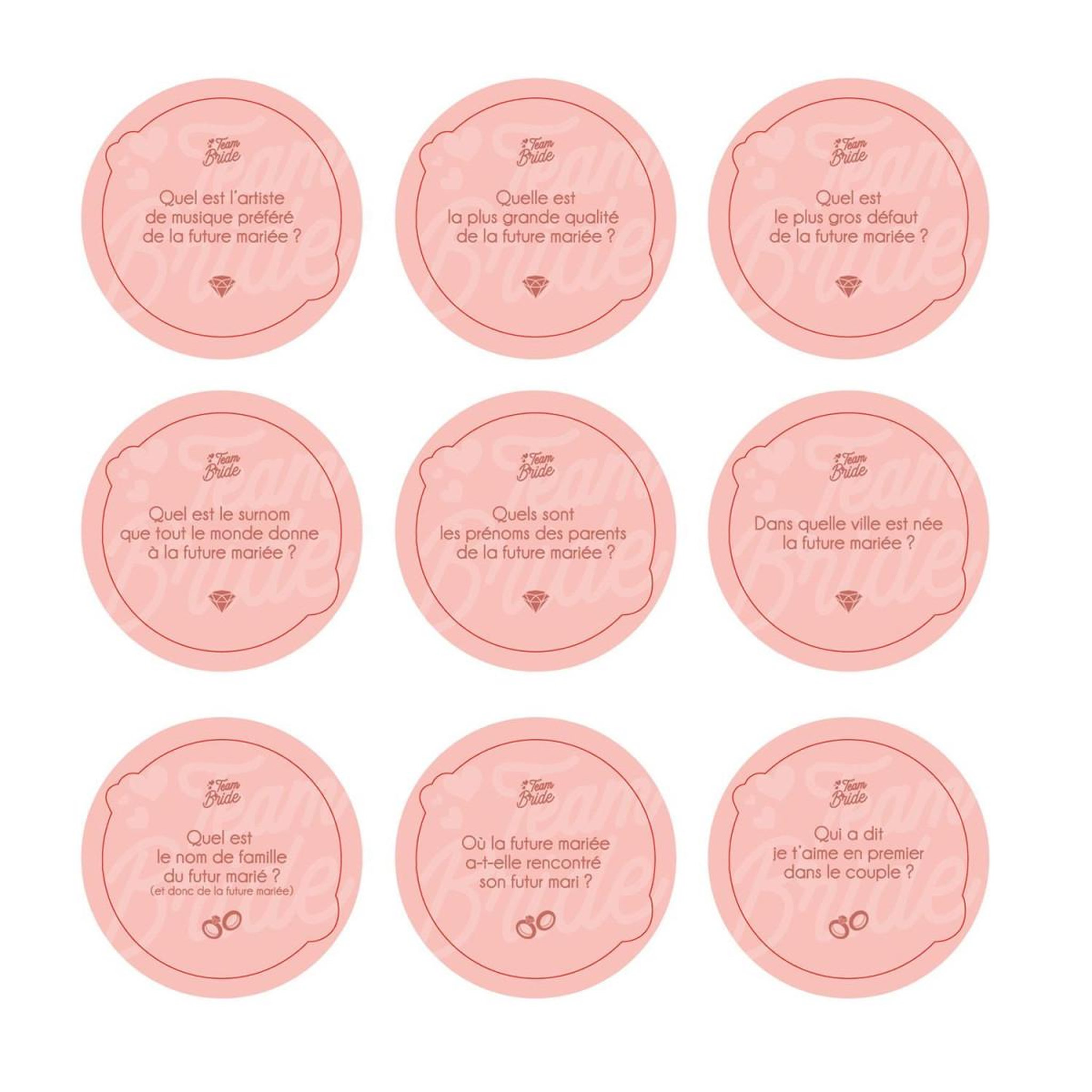 Voir la diapositive 2 : PARTY TIME Jeu de 30 questions  evjf  8cm rose