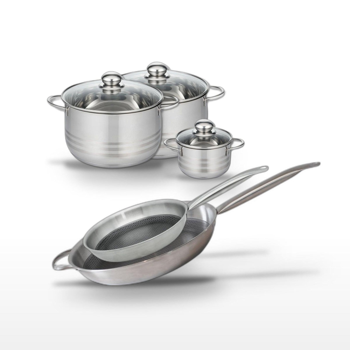 ELO Lot de Poêles et Faitouts Elo Relief Solution en Acier Inoxydable