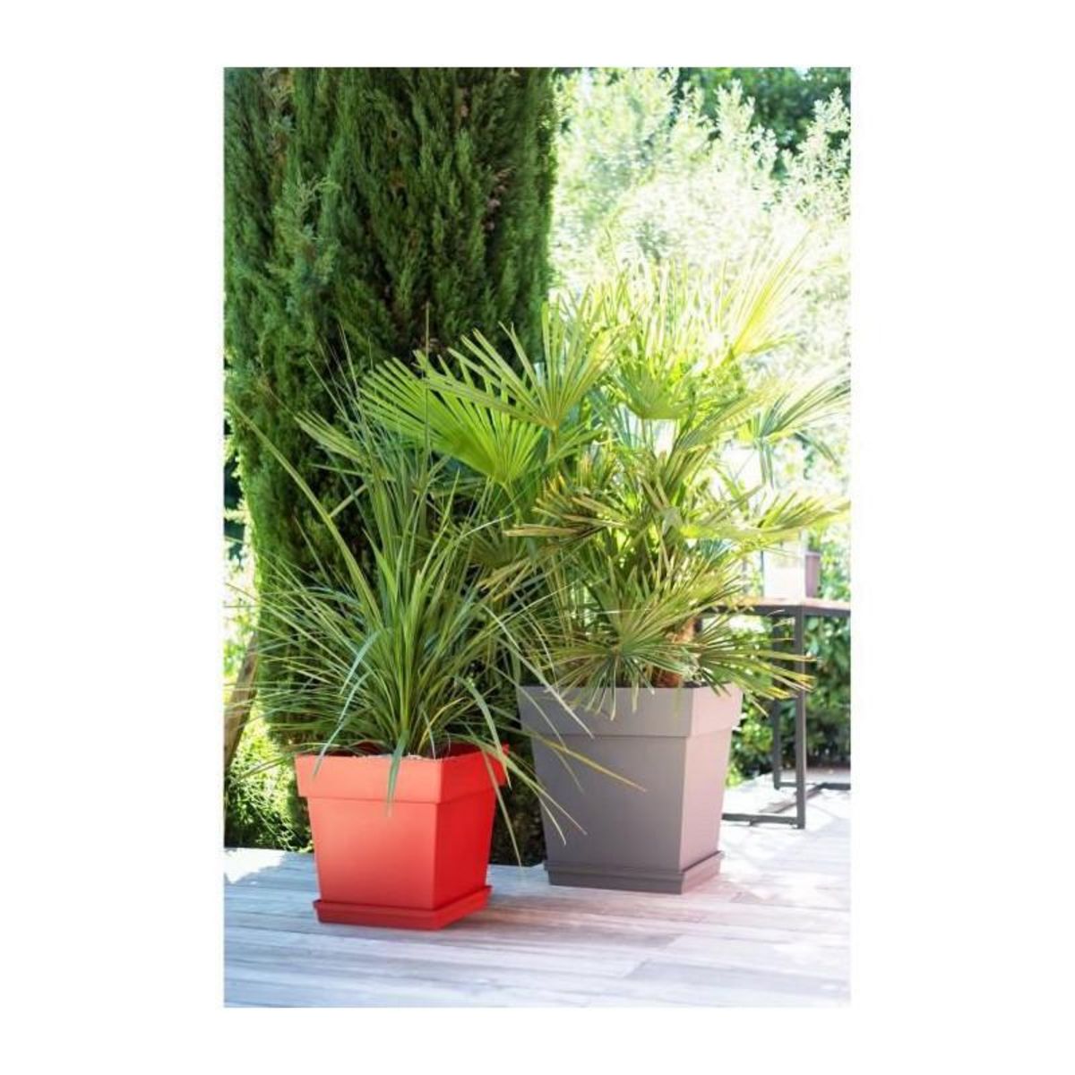 Eda Pot de fleur carré Toscane 49,5 x H.52,5 cm - Taupe - Eda