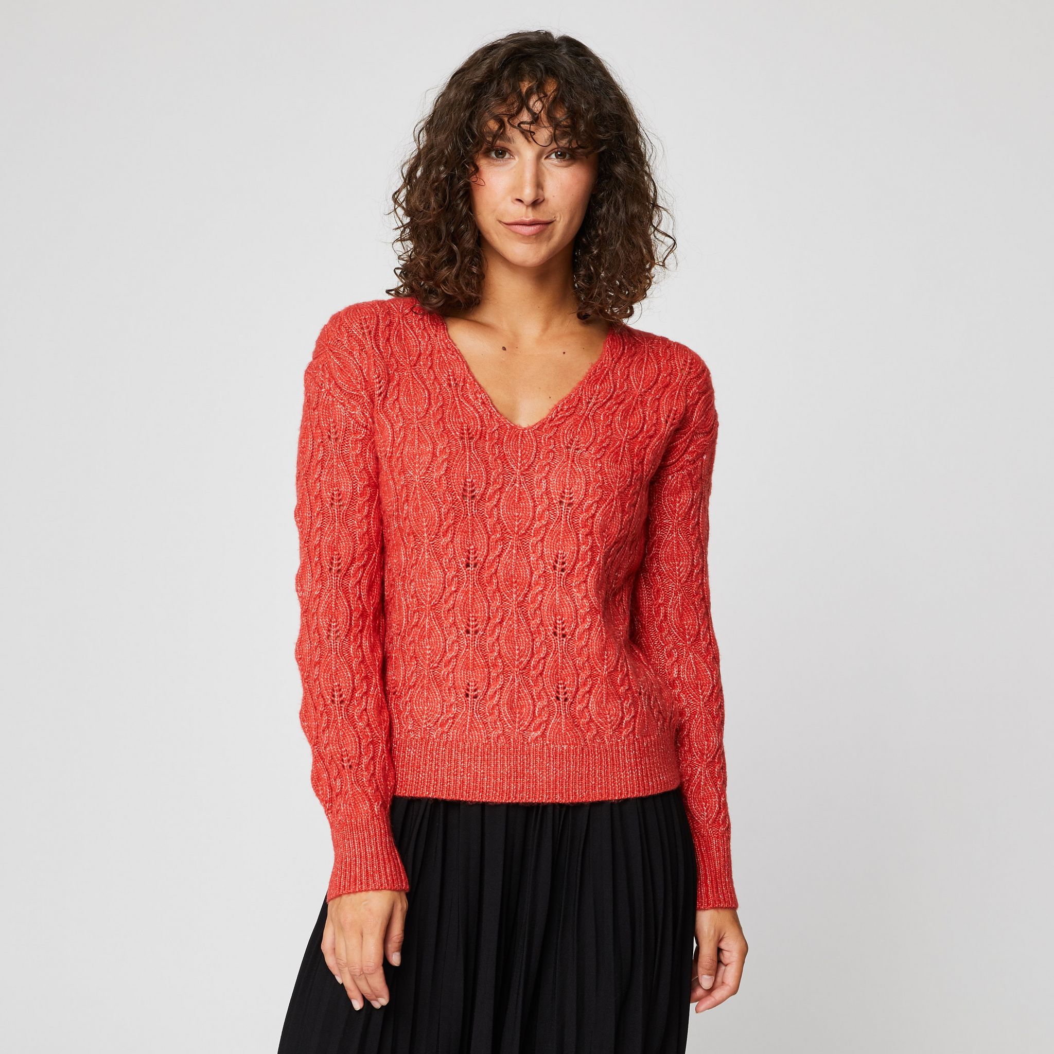 Pull Femme Vintage Marron Motif Argyle Taille L - Col V - Manches Longues - Coton