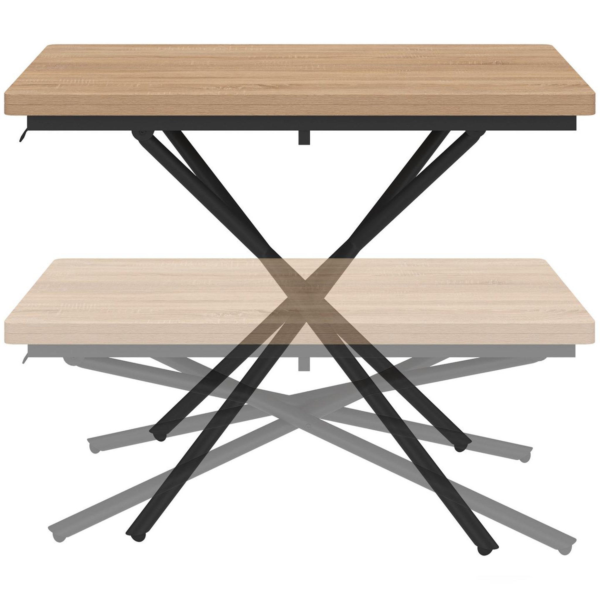 Voir la diapositive 3 : ID MARKET Table basse 2 en 1 relevable en table à manger rectangulaire alix 100 cm bois et noir