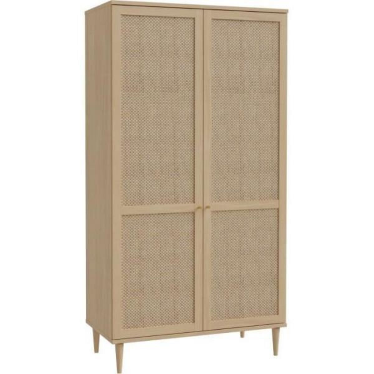 MARKET24 Armoire de chambre - 2 portes battantes - Décor Chene - Cannage - L110 x H208 x P54 cm - CALASETTA