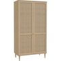 Voir la diapositive 3 : MARKET24 Armoire de chambre - 2 portes battantes - Décor Chene - Cannage - L110 x H208 x P54 cm - CALASETTA