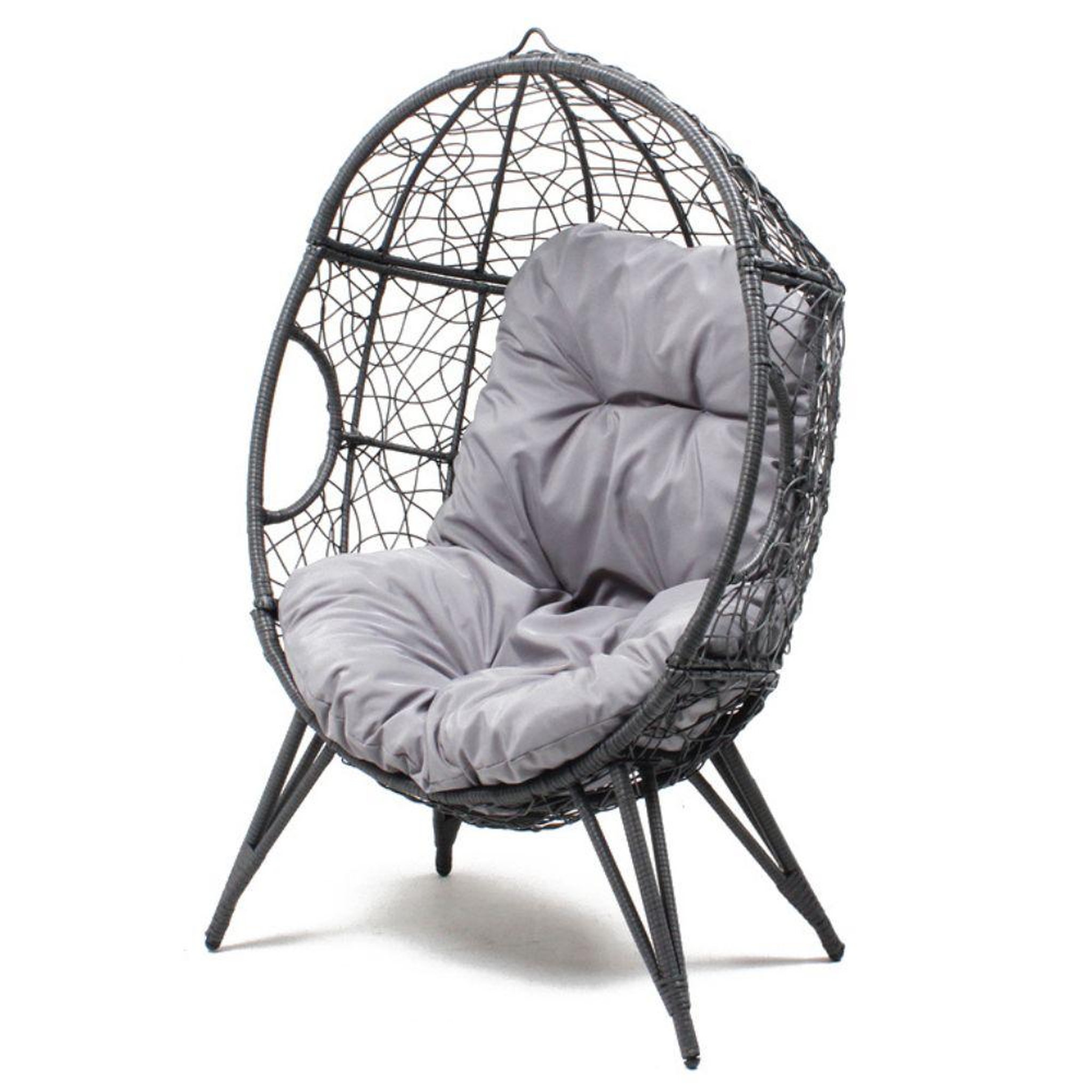 CONCEPT USINE Fauteuil œuf sur pied en résine gris effet rotin JANE