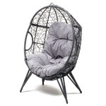 CONCEPT USINE Fauteuil œuf sur pied en résine gris effet rotin JANE