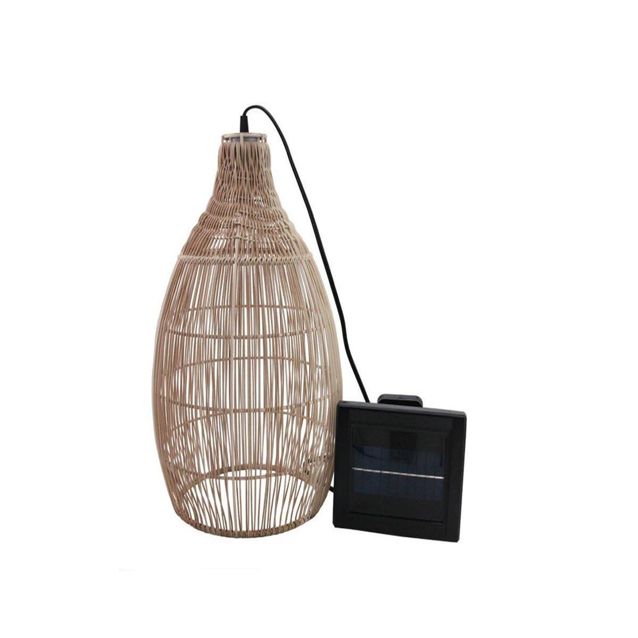 Lumisky Suspension solaire bohème naturel style vannerie tressée LED blanc chaud HOLIDAY H 42 cm