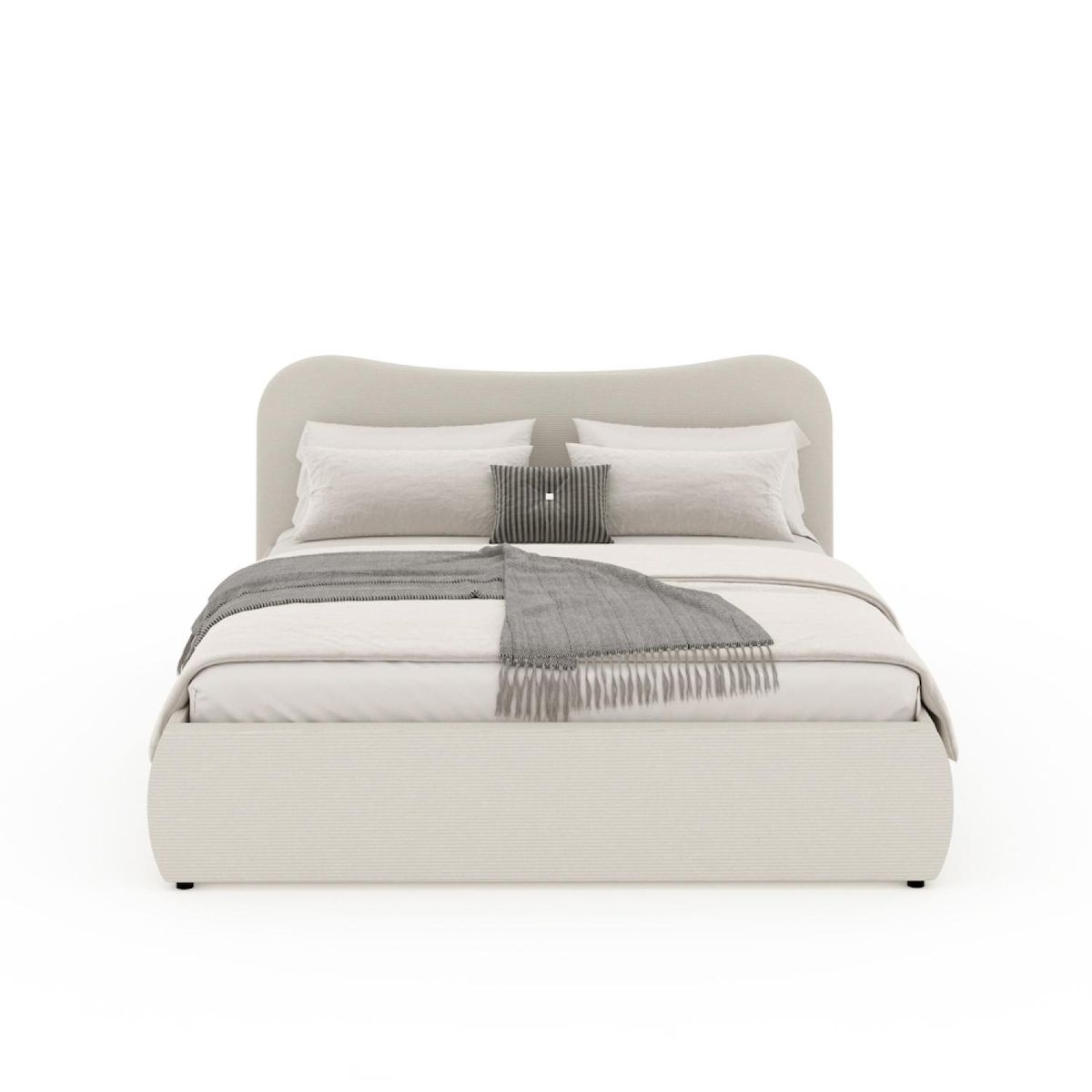 CONCEPT USINE Lit coffre 160x200cm design arrondi velours côtelé beige PLANO