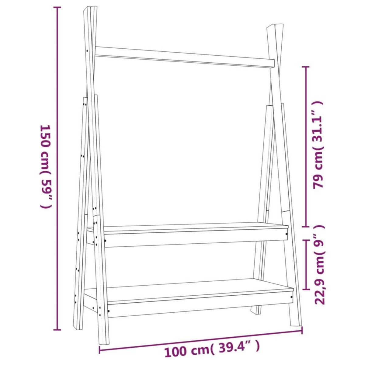 VIDAXL Porte-vetements 100x45,5x150 cm Bois de pin massif