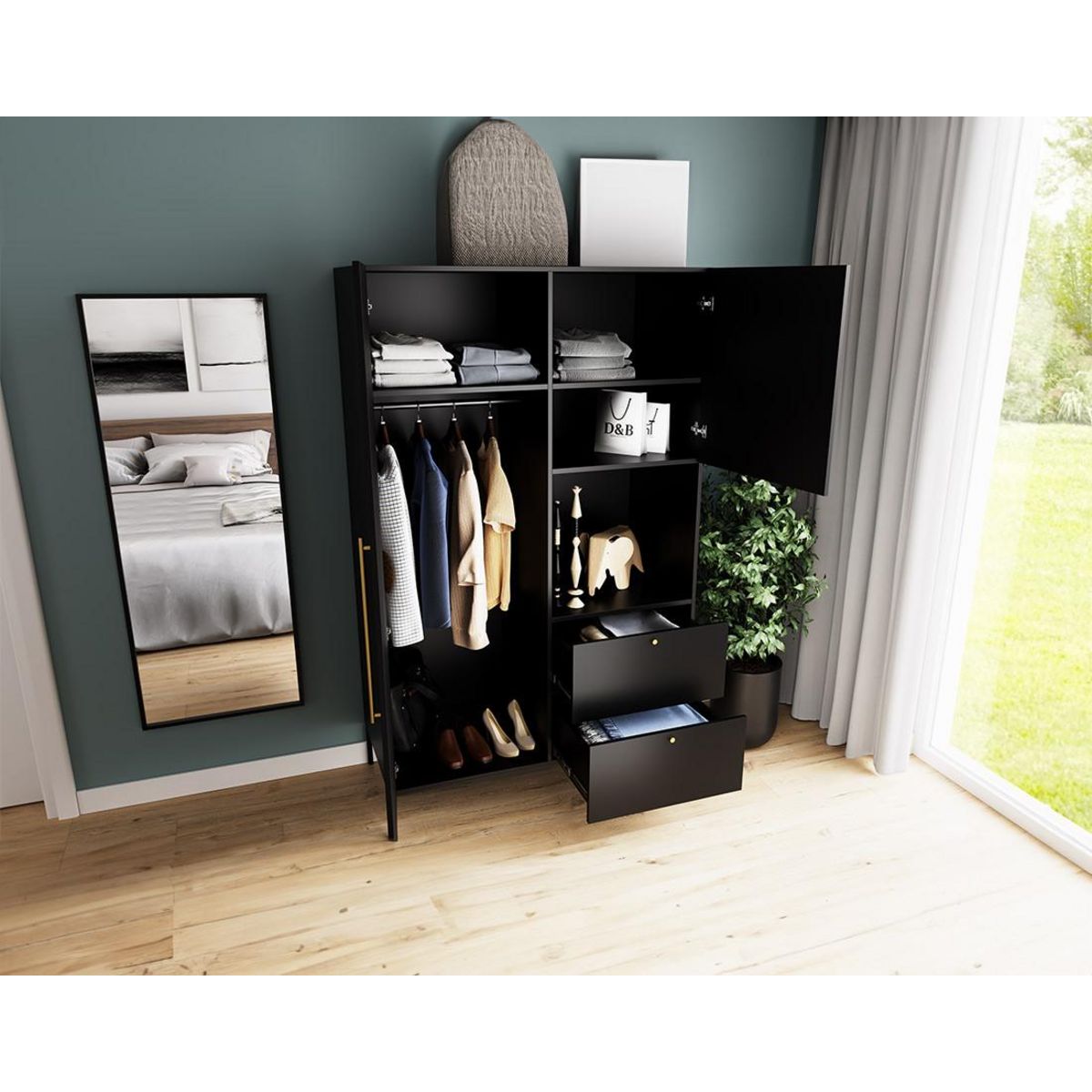 BEST MOBILIER Felicia - armoire - noir - 120x200 cm