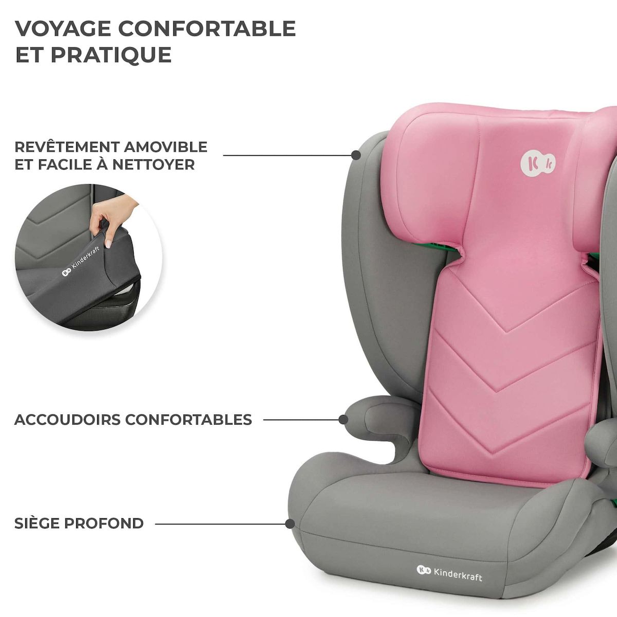 KINDERKRAFT Siège auto enfant i-Size 2 en 1 avec appuie-tête réglable