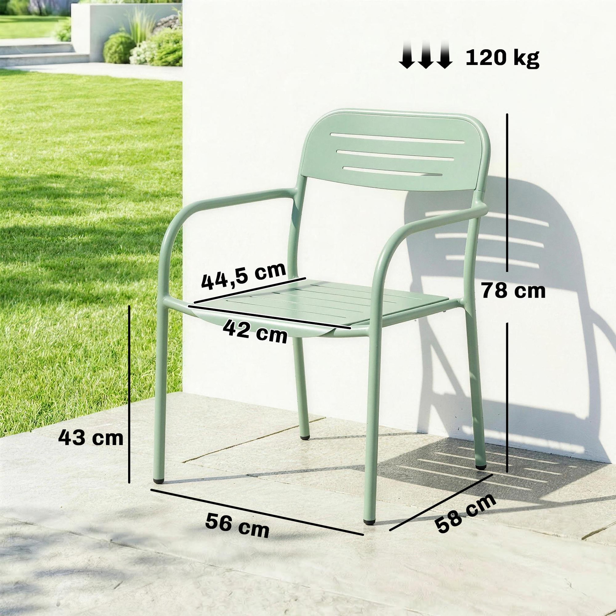 Voir la diapositive 3 : OUTSUNNY Lot de 2 chaises de jardin empilables métal vert d'eau