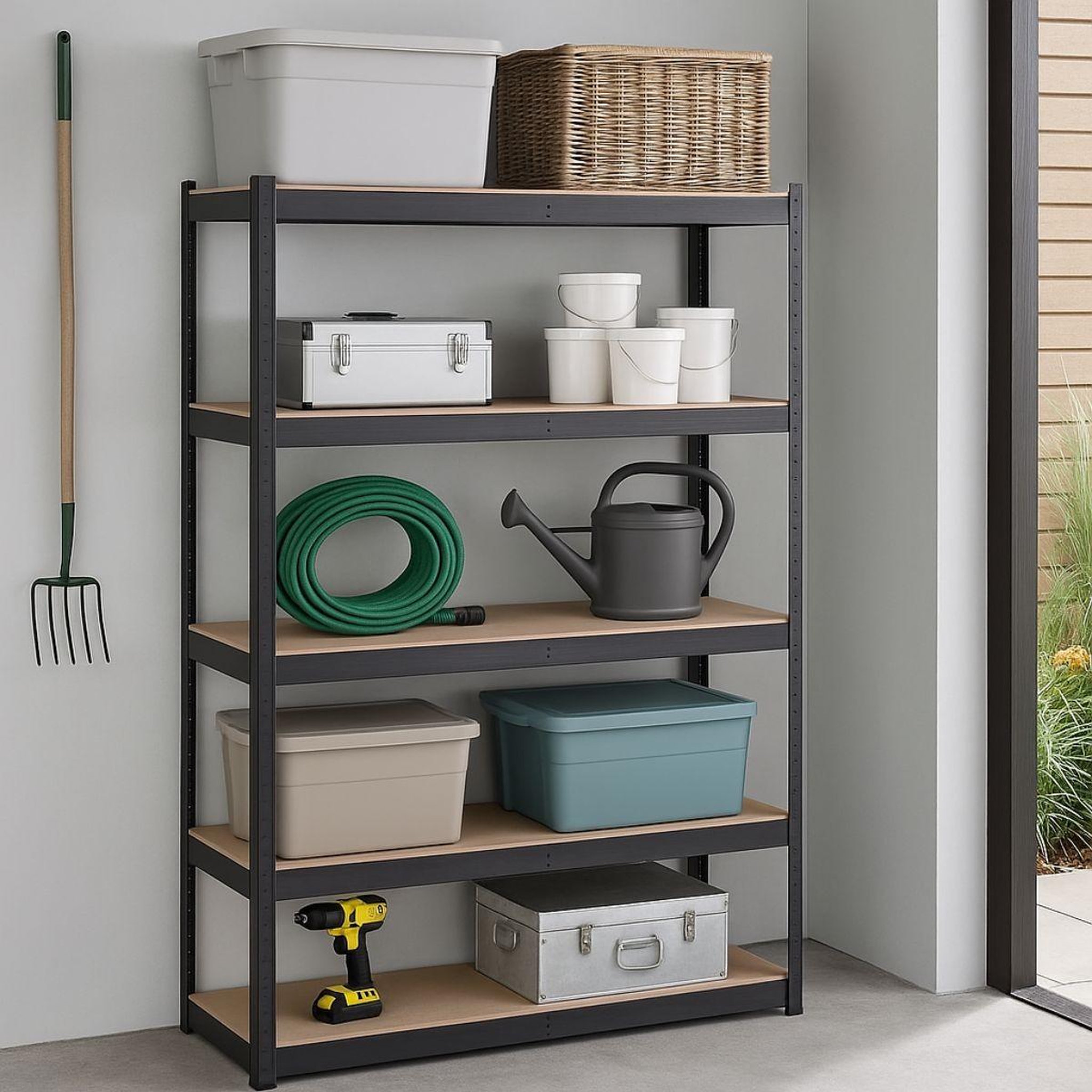 Voir la diapositive 5 : INTEC Etagère de rangement noire 120 x 60cm x h180cm - rayonnage en métal haute qualité 5 plateaux charges lourdes 1500kg intec
