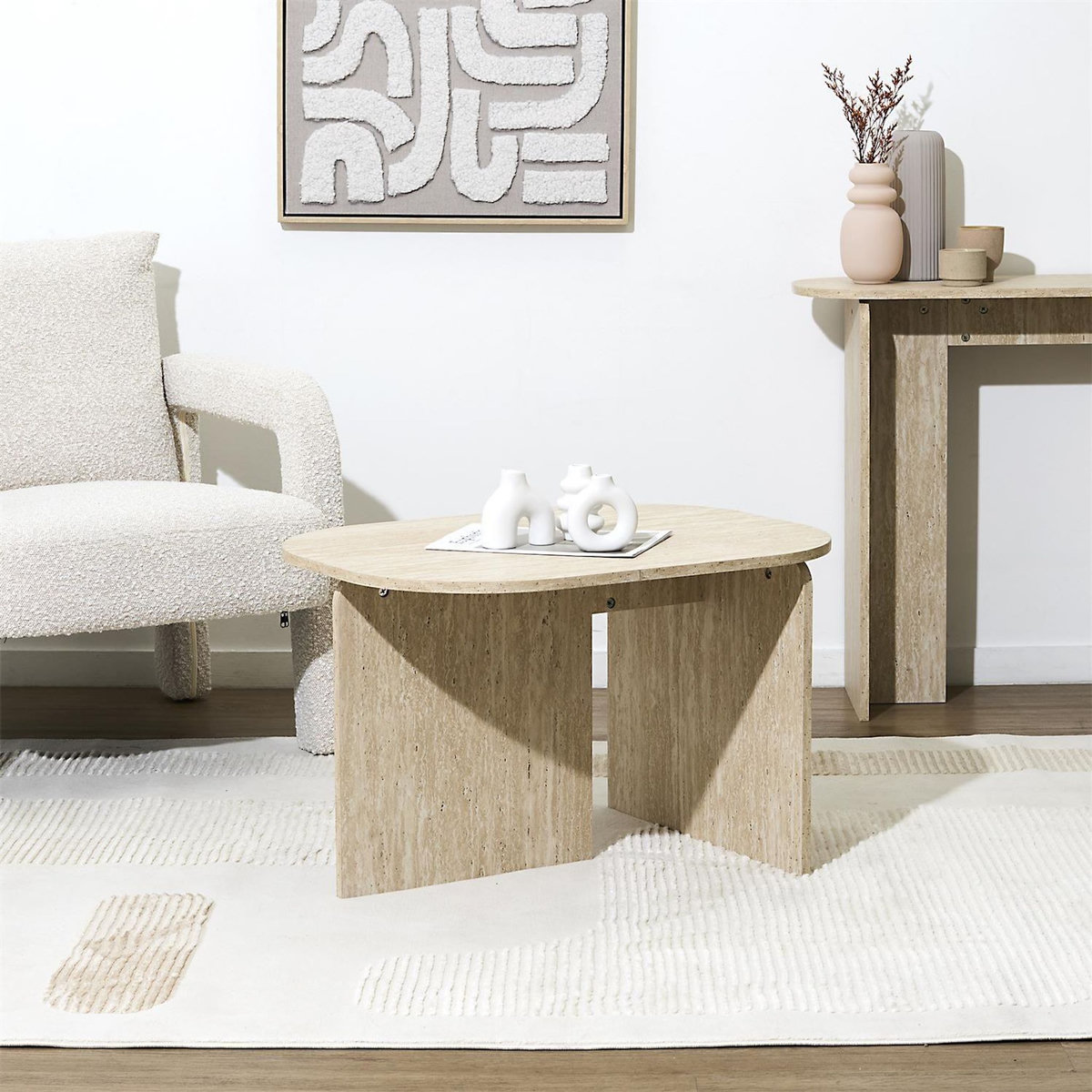 The Home Deco Factory Table basse ovale effet travertin PIETRA - Beige