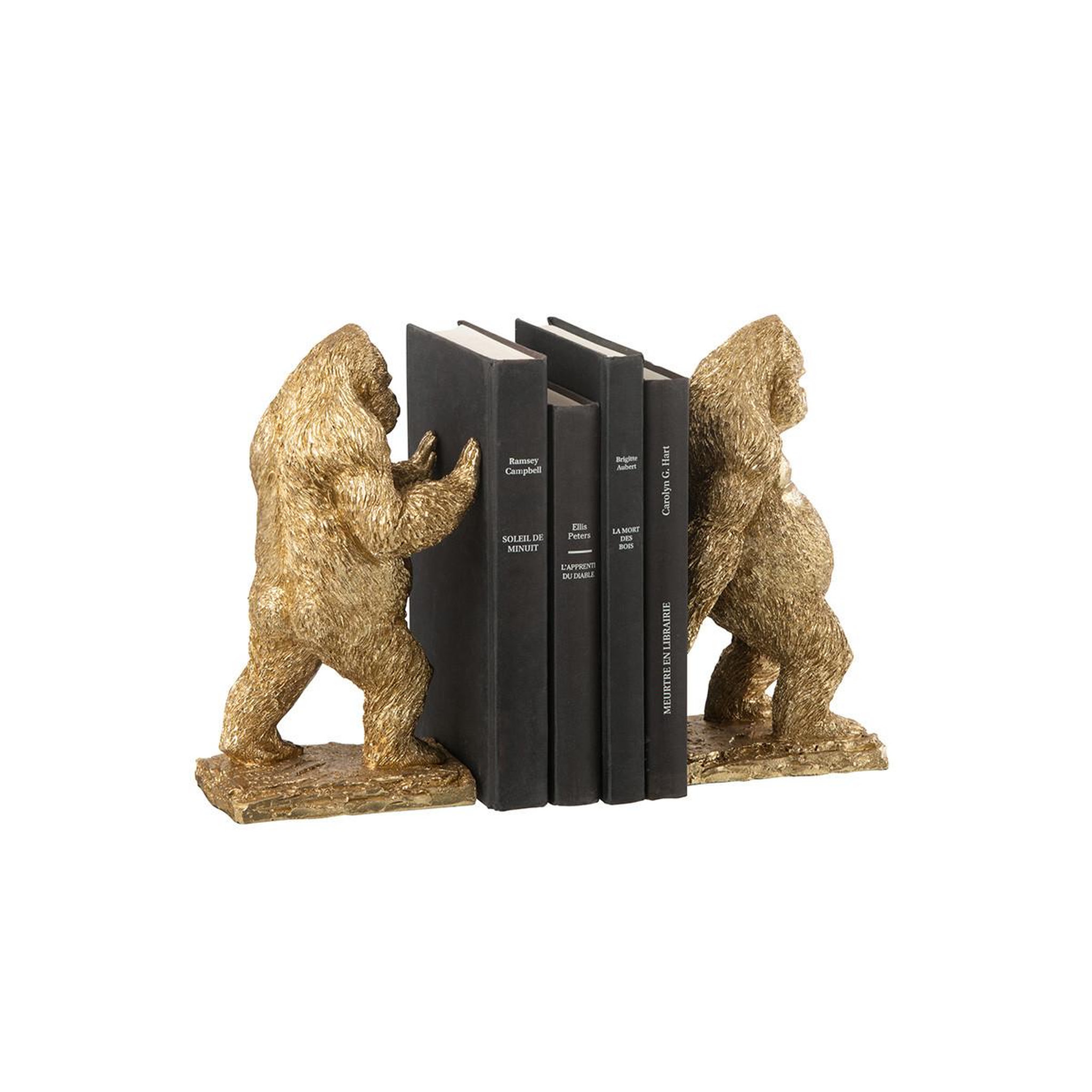 Voir la diapositive 4 : J-LINE Lot de 2 serre-livres  gorilles  24cm or