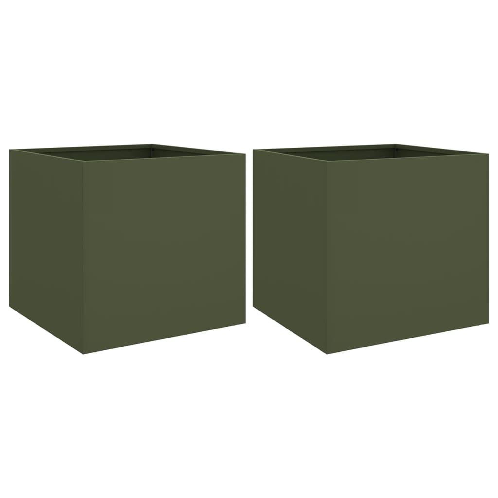 Voir la diapositive 2 : VIDAXL Jardinieres 2 pcs vert olive 49x47x46 cm acier