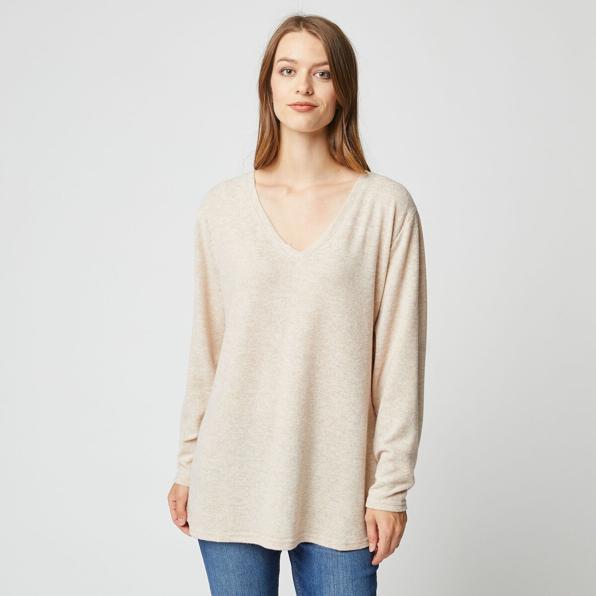 INEXTENSO T shirt manches longues beige grande taille femme pas