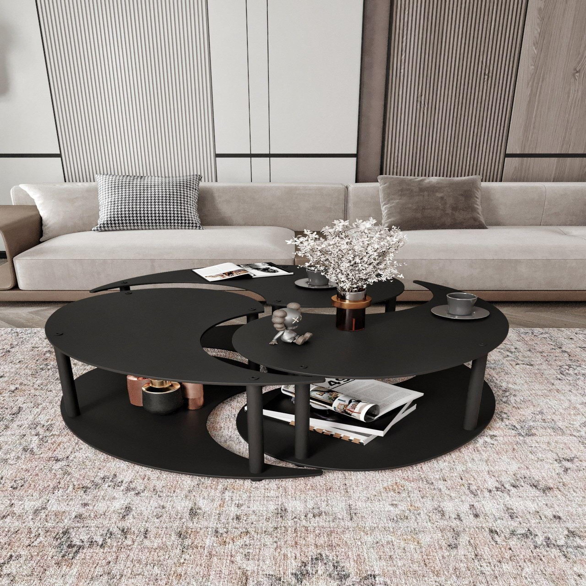 Voir la diapositive 2 : Habitat et Jardin Ensemble de table basse en bois  yin  70 x 70 x 38 cm - noir