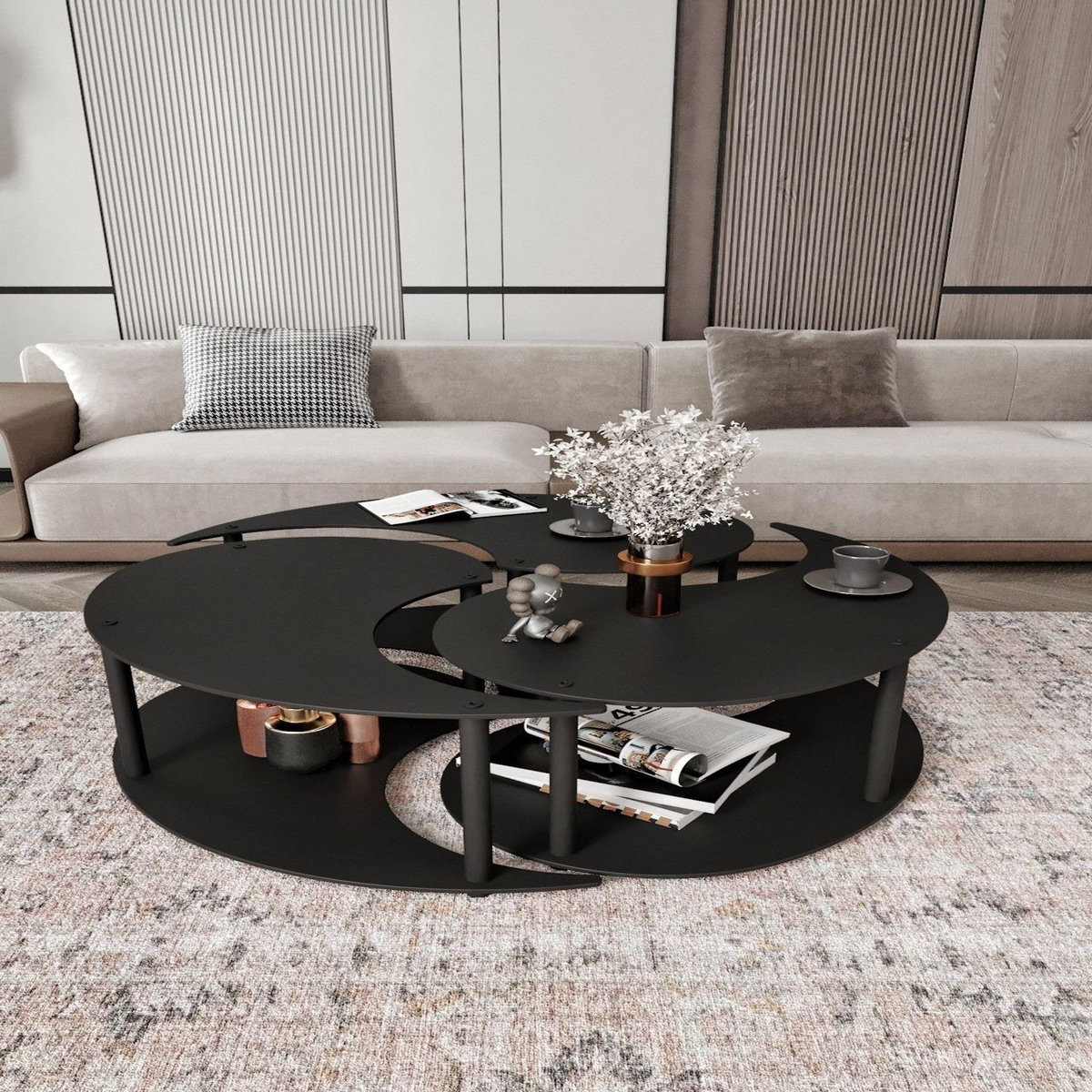 Habitat et Jardin Ensemble de table basse en bois  Yin  70 x 70 x 38 cm - Noir