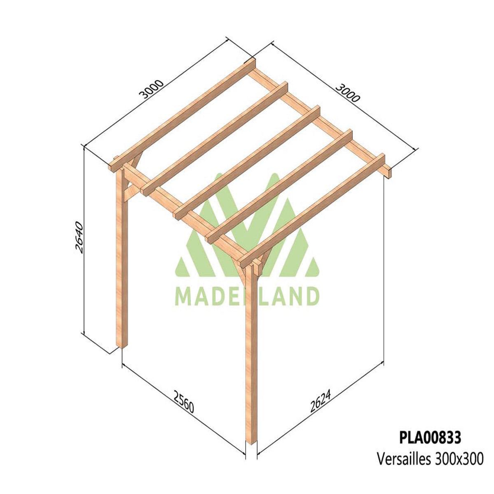 Voir la diapositive 3 : JARDIDECO Pergola adossée en lamellé-collé versailles 300 x 300 cm - maderland