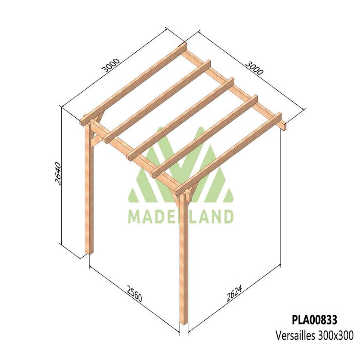 JARDIDECO Pergola adossée en lamellé-collée Versailles 300 x 300 cm - Mardeland