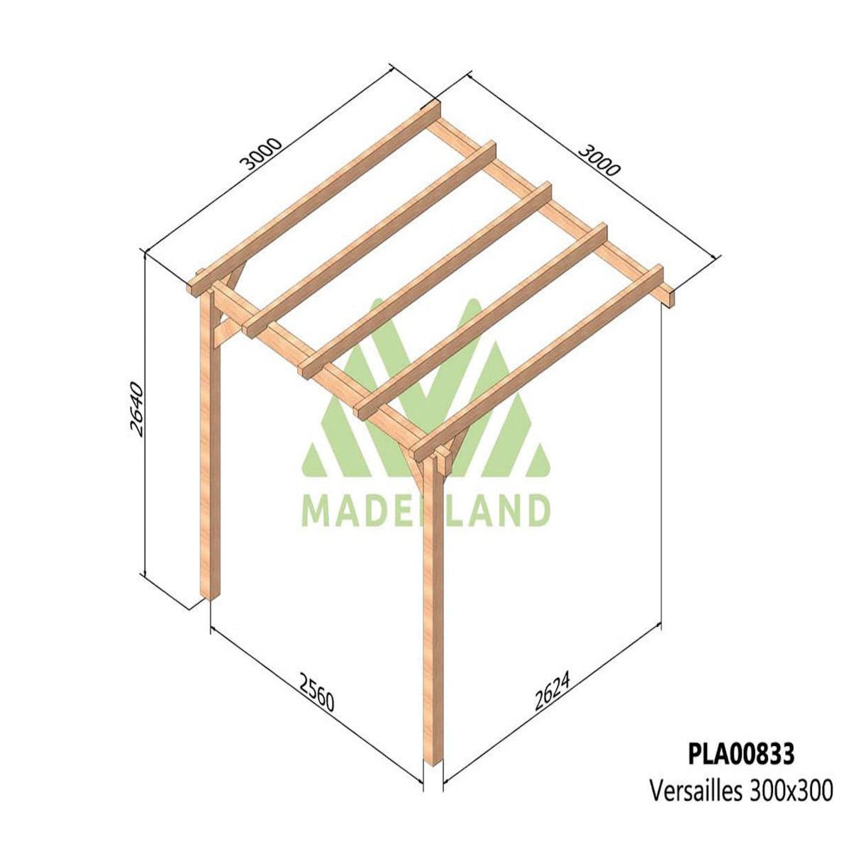 JARDIDECO Pergola adossée en lamellé-collée Versailles 300 x 300 cm - Mardeland