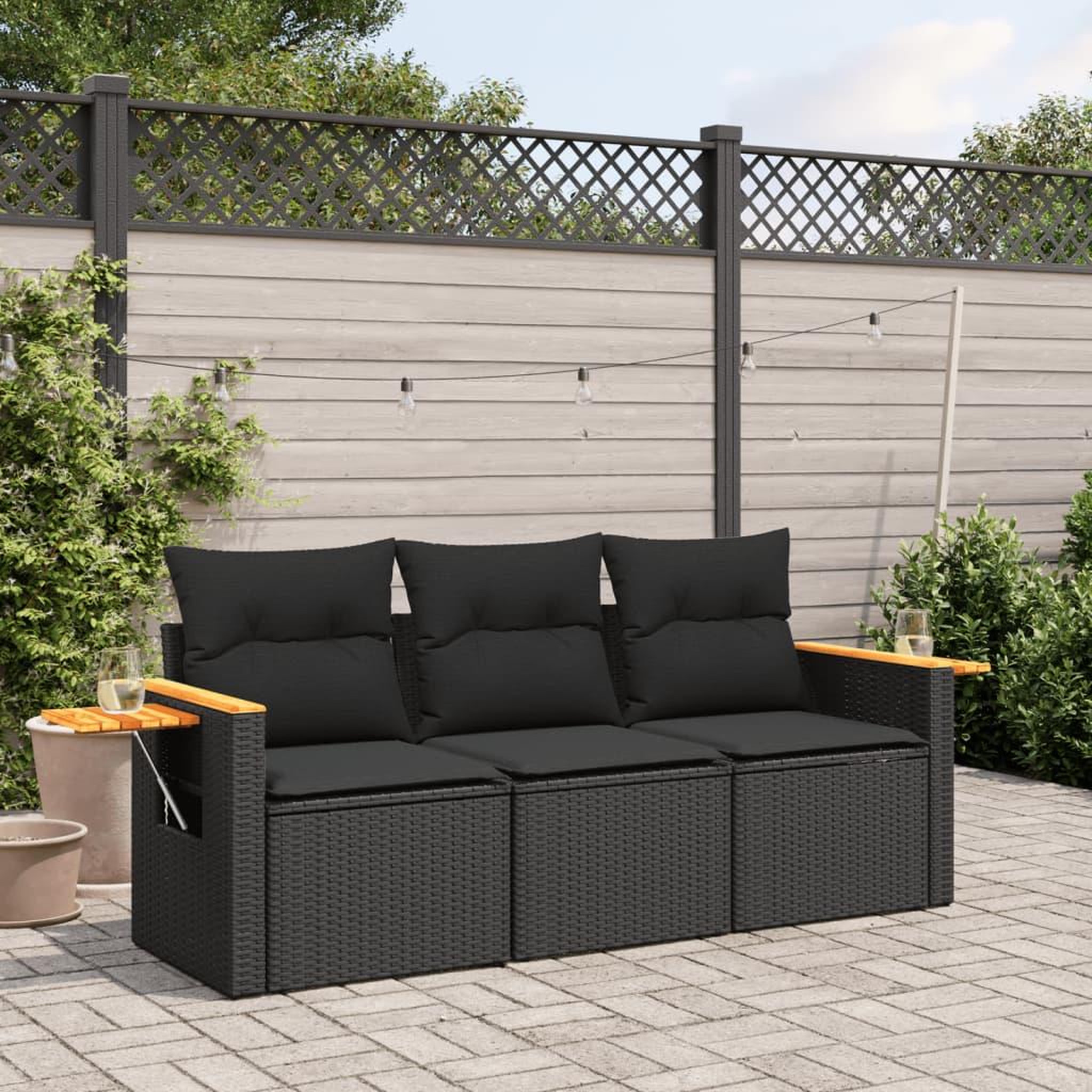 VIDAXL Salon de jardin 3 pcs avec coussins noir resine tressee
