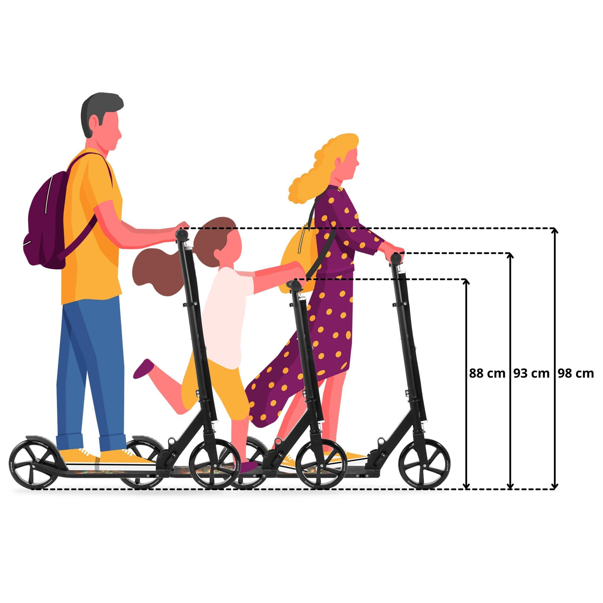 Voir la diapositive 4 : HYPERMOTION Trottinette Enfant Pliable + 7ans, 100kg - Hauteur réglable 88/93/98cm - ABEC-7 Roues 200 mm