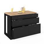 ID MARKET Ilot central mange-debout ORSO 120 cm casserolier 6 tiroirs noir et plateau bois